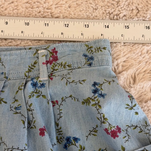 Blue Floral Denim Maxi Skirt Button Front Pockets Cottagecore Vintage 80s - Picture 8 of 8